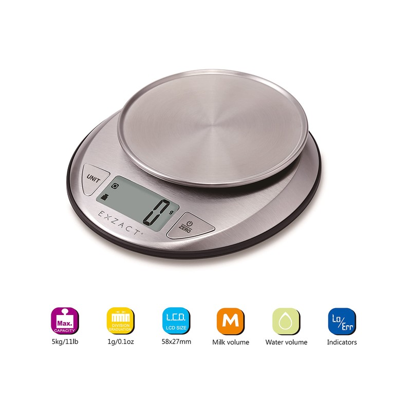 Exzact Electronic Kitchen Scale - Stainless Steel - Baking Scale