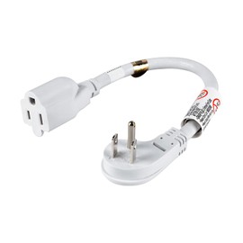 VSEER 1.5Feet 1875W 15A 14AWG Flat Plug Heavy Duty Extension Cord Outlet Saver 3-Prong Grounded Short Power Extension Cord,UL Listed (1.5FT, White)