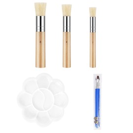 CLKE 3Pieces Wooden Stencil Brushes, Dome Shaped Paint Brushes, Art Painting Bristle Brushes, Natural Bristle Paint Brushes for Acrylic Painting, Oil Painting, Watercolor Painting(3 Sizes)