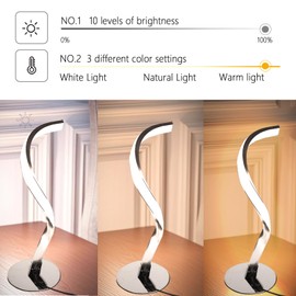LED Table Lamp, Touch Control Dimmable LED Nightstand Lamp, Unique Bedside for Home Decor Living Room Bedroom Office, Silver