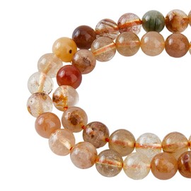 HOBBIESAY Pack of 50 8 mm Golden Rutile Quartz Beads Natural Stone Beads Loose Crystal Beads Energy Healing Gemstone Beads Round Smooth Spacer Beads for Jewellery Making Necklaces