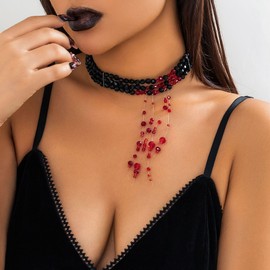 Bleeding Pearl Necklace for Women - Dripping Blood Vampire Choker Necklace - Spooky Pearl Necklace for Halloween Party Jewelry