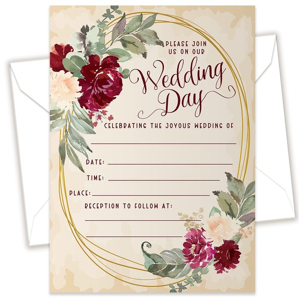 Spring & Summer Wedding Invitations with Envelopes - Burgundy Wedding