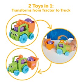 Toomies E73219C Tomy Hide and Squeak 2 in 1 Transforming Tractor, Push-Along Egg Character, Educational Shape Sorter with Colours and Sound, Toy for Baby Boys & Girls Aged 1, 2 & 3 Years Old