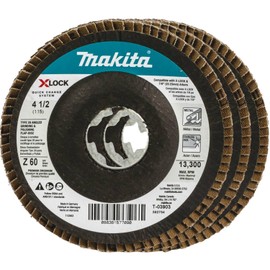 Makita T-03903-3 X-Lock 4‑1/2" 60 Grit Type 29 Angled Grinding and Polishing Flap Disc X-Lock and All 7/8" Arbor Grinders, 3/pk