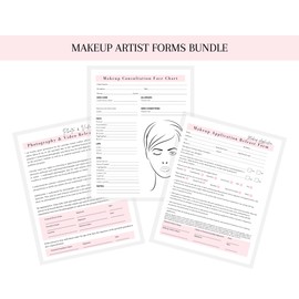 Makeup Artist Bundle | Face Chart, Photo Release, Makeup Release | 75 Pack | 8.5 x 11" A1 Forms | Clients Signature | Client Forms Bundle | White and Pink Design