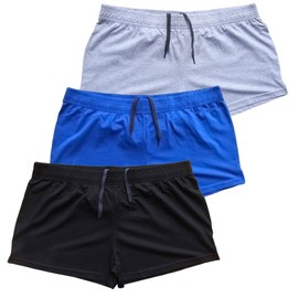 Muscle Alive - Pantalones cortos de culturismo para hombre, 7.62 cm de entrepierna, algodón, Pln Negro+Azul+Gris-3 Piezas (entrepierna de 3"), M