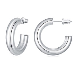 Gacimy Chunky Gold Hoop Earrings for Women 14K Real Gold Plated, 925 Sterling Silver Post Hoops for Women, 25mm, Brass, No Gemstone