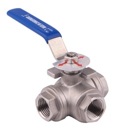 DERNORD 3-Way Ball Valve, T Mounting Pad, Stainless Steel 304 Female Type with Vinyl Locking Handle (1/2 Inch NPT)