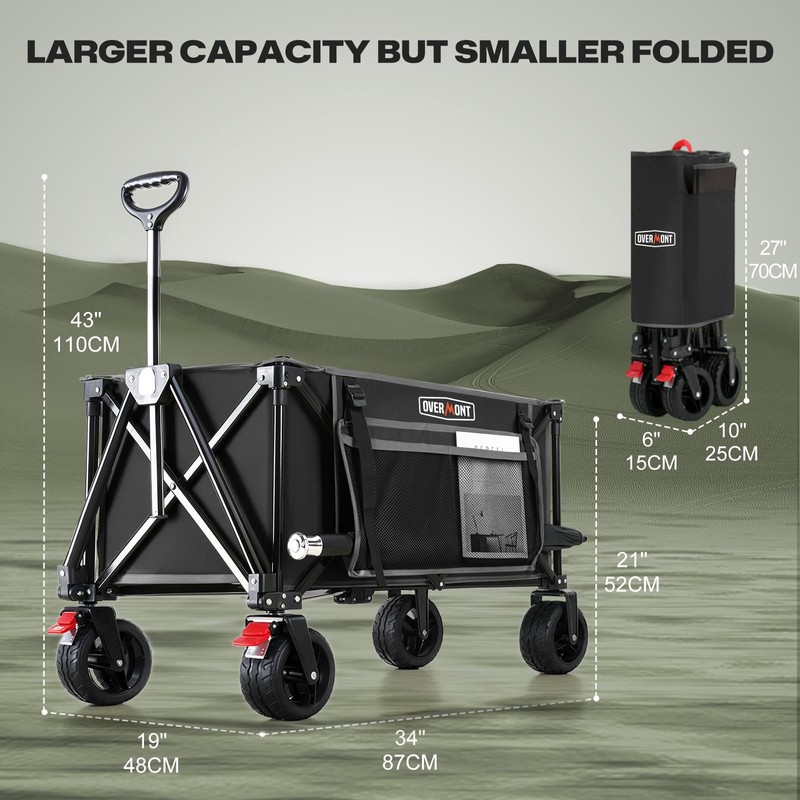 Overmont Collapsible Wagon Cart with Wheels - 220L Foldable Heavy