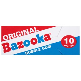 Bazooka Bubble Gum Bulk Individually Wrapped Original Pink Chewing Wallet Packs, 10 Piece Pack (12 Ct) Pink Gum w/ Bazooka Joe Comic Wrapper, Baseball Party Favors, Nostalgic 90s Candy