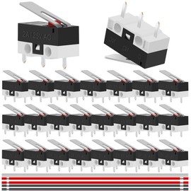 MKBKLLJY 25pcs AC 2A 125V 3 Pin SPDT Limit Micro Switch Long Hinge Lever Momentary Push Button Micro Limit Switch 13.5mm 1NO 1NC Rocker Switch Snap Switch with Solder Wire