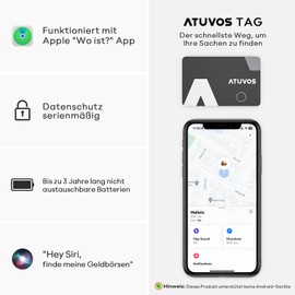 ATUVOS Wallet Tracker Card Thin 1.6 mm, Smart Air Tag Card Compatible with Apple Where is? App (iOS Only, Android Not Supported), Bluetooth Item Finder for Travel Suitcase/Purse/Suitcase/Bags and More
