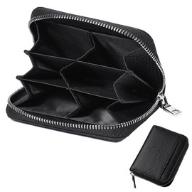 Yocipa Genuine Leather Coin Case, 6 Compartments, Women's, Mini Wallet, Men's RFID Coin Purse, Convenient, Small, Multifunctional, Compact, Unisex, Black