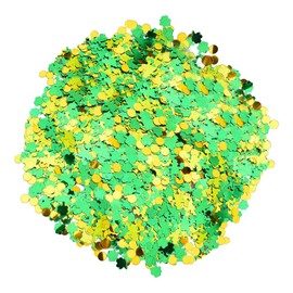 Bohue 60g St Patricks Day Confetti Irish Clover Glitter Shiny Shamrock Leprechaun Disc Assorted Confetti St. Patrick's Day Party Supplies Party Decoration