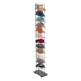 YUYFCC Metal Hat Rack Freestanding Hat Display Holder Modern Hat Organizer Stand 12-Tier Commercial Hat Display Shelf Tower with Rectangular Base for Cap Hats Stores Retail Home Storage, Black