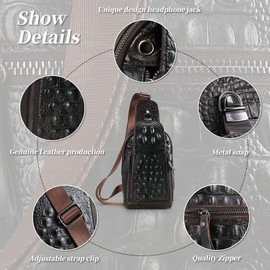 Genuine Leather Men's Sling Bag Shoulder Backpack Shoulder Bag Chest Bag Water Resistant Messenger Bag (Deep Coffee)