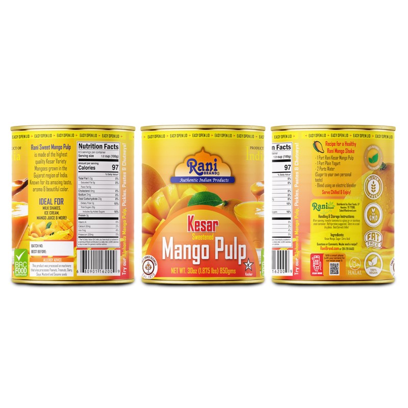 Rani Mango Pulp Puree (Makes Mango Lassi Shakes) Kesar Sweetened