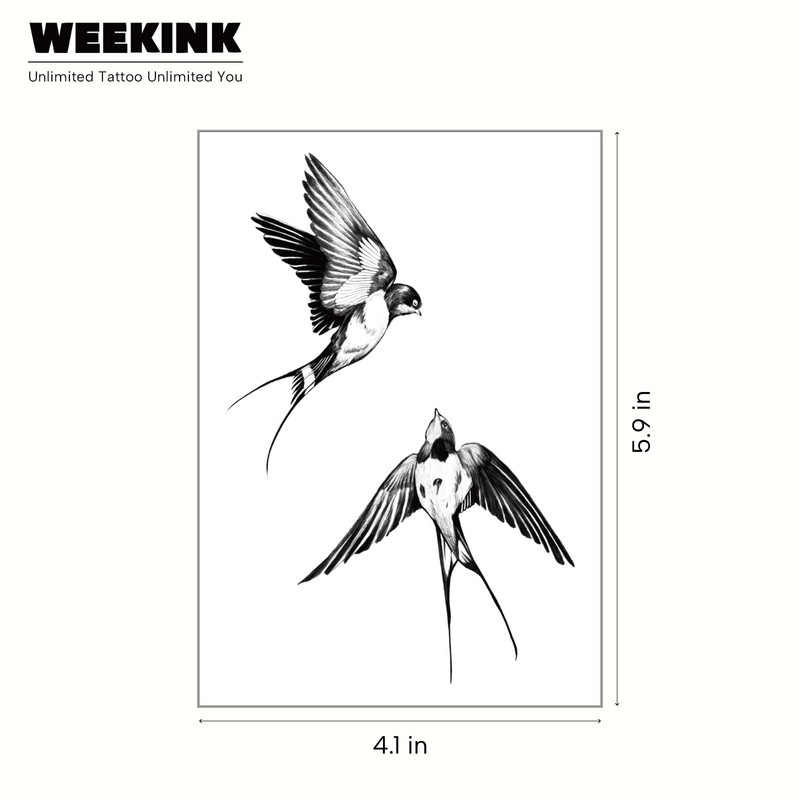 WEEKINK Swallow Bird Temporary Tattoos – Realistic Flying Sparrow Semi-Permanent