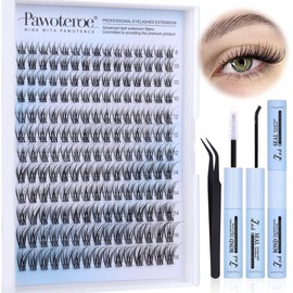 Pawotence Lash Clusters Kit Wispy Lash Extension Kit Natural 180pcs Cluster Eyelash Extensions Kit Individual Lashes 8-16mm Eyelash Clusters Kit with Lash Cluster Bond Seal and Lash Tweezers