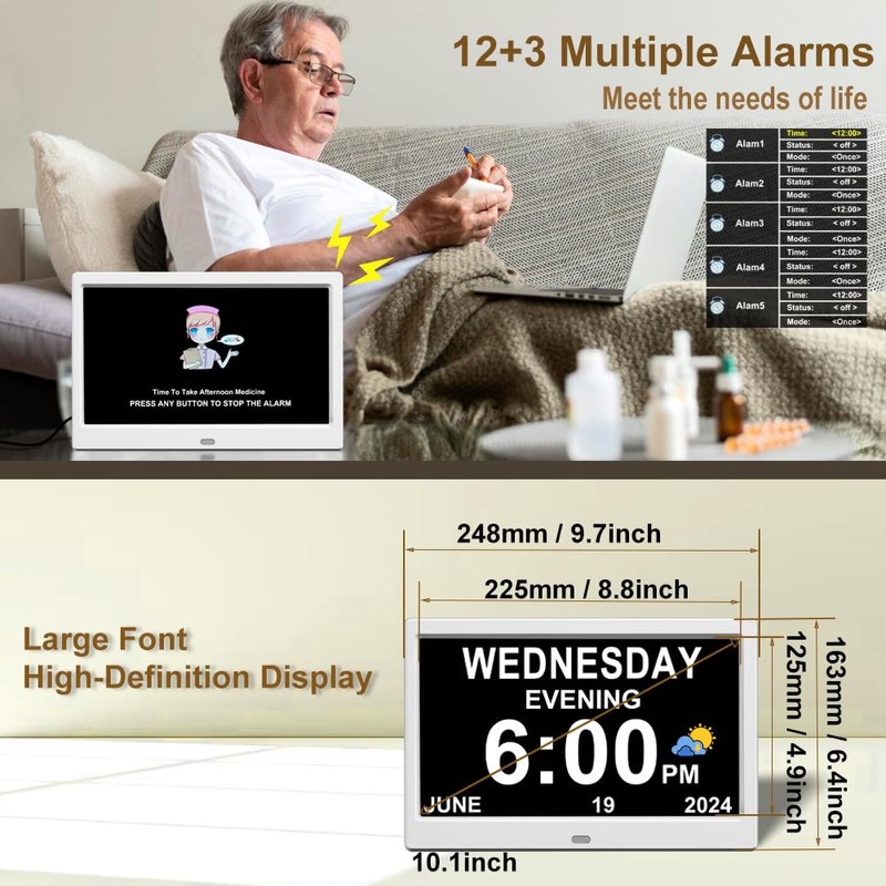 Extra Large Impaired Vision Digital Alarm Clock with Day and