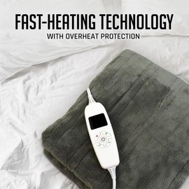 OVENTE Electric Heated Throw Blanket 50''x60'' with 10 Heat Settings, 1-8Hr Adjustable Timer, Over-Heat Protection, Auto Shut-Off, Fast Heating and Machine Washable for Home Office Use, Grey BL5810G