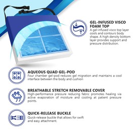 NYOrtho Gel Wheelchair Cushion - Gel-Infused Memory Foam Cooling Comfort - Non-Slip, Water-Resistant Seat Cushion for Long Sitting - Ideal for Wheelchairs - Gel Pad 18" x 18" x 2" - Made in USA