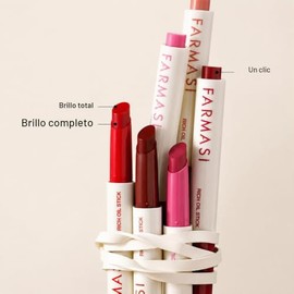 Rich Oil Stick Farmasi - Labial en Barra con Aceites Hidratantes | Color Alto Pigmento + Brillo HD Tipo Gloss | Click & Go - 6 Tonos Disponibles (HEY 