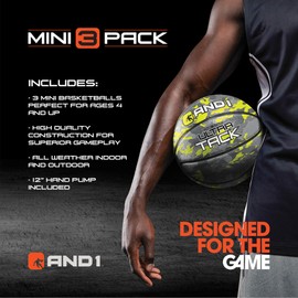 AND1 Mini Basketball 3 Pack Set for Kids (Deflated w/Pump Included): - Size 3 7-Inch Premium Youth Size Basketballs, Easy to Grip, Made for Indoors and Outdoors