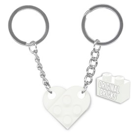 NumeroPhi LegoLove 2 Key Ring with Real Bricks Heart in Various Colours Original Building Blocks Choose Your Colour, White