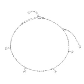 Qings Sterling Silver Star Anklet for Women Dainty Adjustable Foot Link Stars Chain Summer Beach Jewelry for Women Wife Girlfriend Her