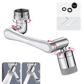 1080 Degree Rotating Multifunctional Extension Tap, Yrakozin Tap Attachment with 2-Way Adjustable Aerator for Kitchen Bathroom, 1440° Tap Extension with Aerators - Silver