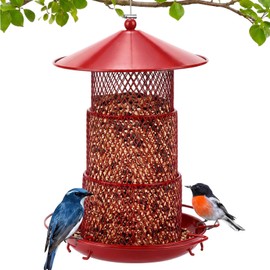 SiliFine 1 Pack Red Metal Bird Feeder for Outdoor Hanging 4 Lbs Large Capacity Squirrel Proof Wild Bird Feeder Heavy Duty Metal for Finch Cardinal Blue Jay Outside Garden Yard Decor