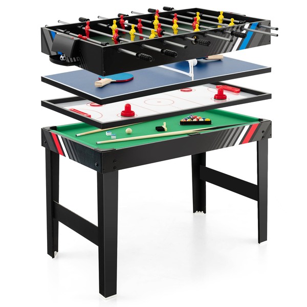 Goplus 4-in-1 Combination Game Table, Multi Game Table Set with Soccer, Air Hockey, Billiards, Table Tennis Tabletop, Pool Table Foosball Table for Home, Game Room, Family Night, Adult Kids Gifts