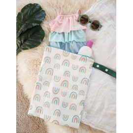 Itzy Ritzy Sealed Wet Bag with Adjustable Handle – Washable and Reusable Wet Bag with Water Resistant Lining Ideal for Swimwear, Diapers, Gym Clothes & Toiletries; Measures 11” x 14”, Over The Rainbow