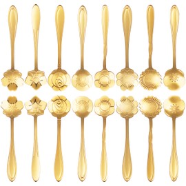 16 Pcs Teaspoon Gold Tea Spoons, ESRISE Stainless Steel Coffee Dessert Spoon, Cute Demitasse Spoon for Stirring Drink Milkshake (Gold)