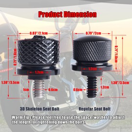 Goldfire Motorcycle Seat Screw Accessories,3D Skull Red Eyes 1/4" Seat Thumb Bolts Screw Knob Compatible with 1996-2016 Harley Sportster Touring Road King Dyna Fatbob Street Glide Road Glide (Black)