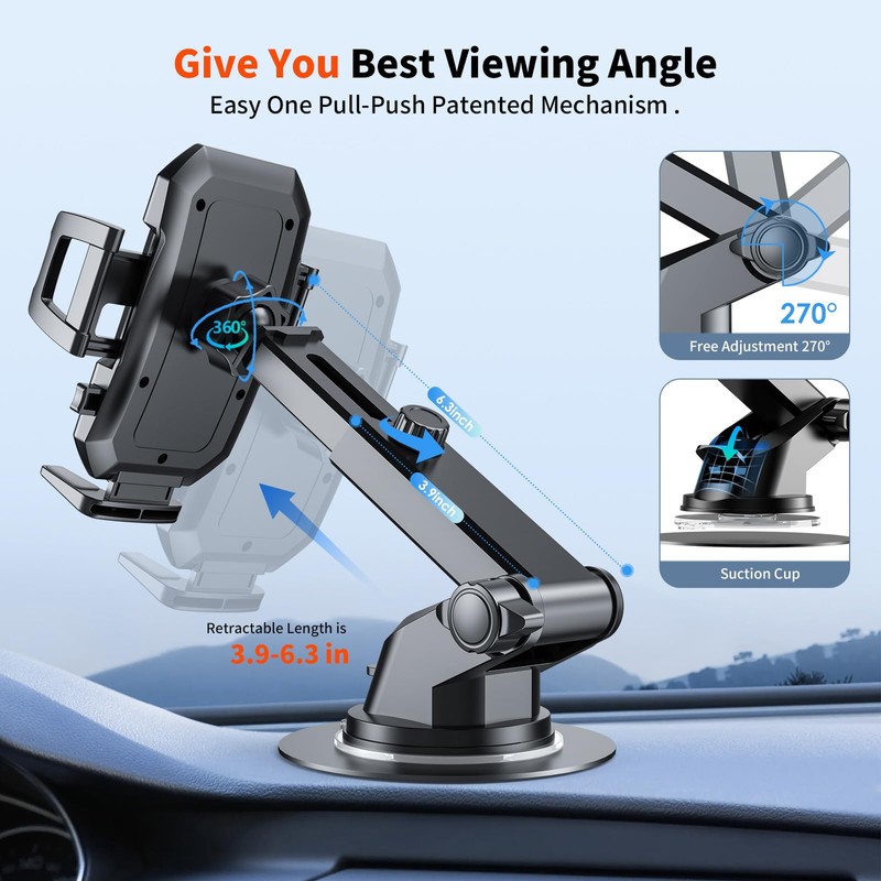 SUUSON Upgraded 3-in-1 Car Phone Holder Mount [Powerful Suction] Phone
