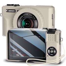 TUOOUT Silicone Case for Powershot G7X Mark II Digital Camera with with Removable Lens Cover and Screen Protector and a Lanyard for Powershot G7X Mark II Accessories -(Rice White)