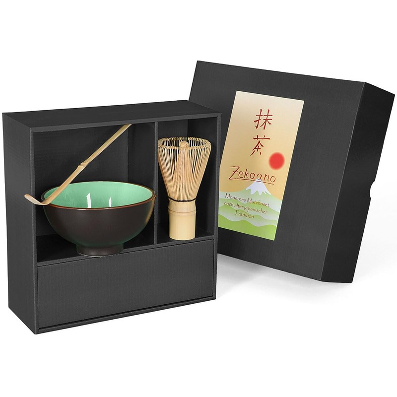 Matcha-Set 3-teilig moosgrün,bestehend aus Matcha-Schale, Matcha-Löffel und Matcha-Besen (Bambus) in