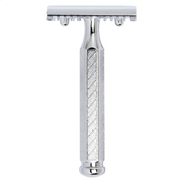 MERKUR Safety Razor 41C, Classic with Hexagonal Handle, Gloss Chrome, Three-Piece Razor with Straight Cut, Open Comb, Ideal for Wet Shaving, Die-Cast Zinc, Brass Handle, Made in Germany