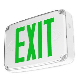 LFI Lights - Wet Location Rated Exit Sign - Green LED - Battery Backup - White Housing - Hardwired - UL Listed - WLTGBBS