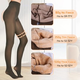 Guooolex Women Fleece Translucent Tights, Warm Fleece Lined Tights Winter Tights Pantyhose Fake Thermal Tights For women