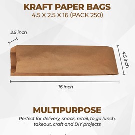 125 Wine Bags for Wine Bottles – 4.5" X 16 X 2.5" Brown Paper Liquor Wine Bottle Bags Bulk | Tall Tumbler Wine Gift Bags – Kraft Bread Baguette Bag – Quart Size Empty Wine Bags Sacks To Go Restaurant