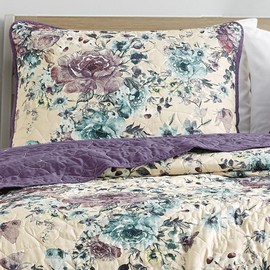 ESCA Heylie 3-Piece Floral Purple Bedspread Set King Size Reversible Lavender Quilt Set