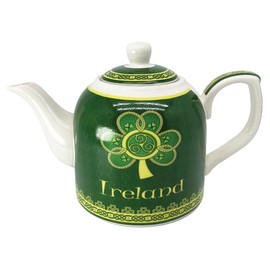 Royal Tara Ceramic Teapot Golden Shamrock Spiral Green Tone Kitchenware Teatime H 5" W 8" Capacity 22Oz