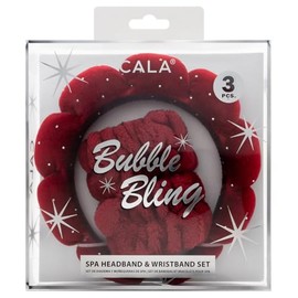 Cala Spa Headband & Wristband Set (Red) - Soft, Stretchy, Water-Absorbent Hair Accessories for Women, Ideal for Skincare, Makeup Application, and Spa Use