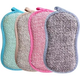 JJiaoLinin 4 Pack Multipurpose Dish Scrubber Sponges, Eco Dual Action Scrubbing Sponge，Non-Scratch Sponge Microfiber Side for Kitchen, Bathroom and Home Cleaning（Random Color）