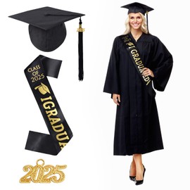 JONRRYIN Graduation Talar Graduation Hat and Tassel, 2025 Graduation Robe Set, Academic Talar for College Bachelor Graduation, Bachelor Graduation Gift for Men Women, Graduation Hat, black, 54