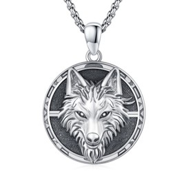 AOSAIB Wolf Necklace for Men Women 925 Sterling Silver Wolf Head Pendant Necklace 3D Animal Pendant Necklaces Wolf Jewelry Gift Birthday Christmas Gift